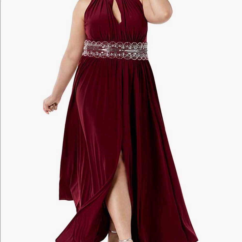 R and M womens beaded waist halter gown Size 16